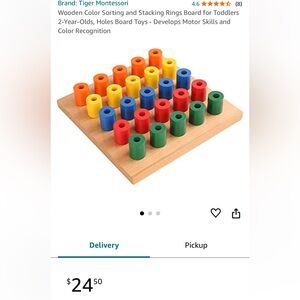 Wooden Montessori Color Sorting and Stacking Rings Peg Board for Toddlers